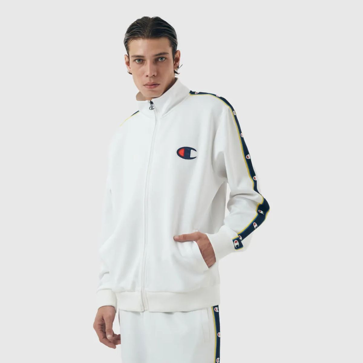 Conjunto Champion Active Tracksuit C Tape Mini Script Logo Branco