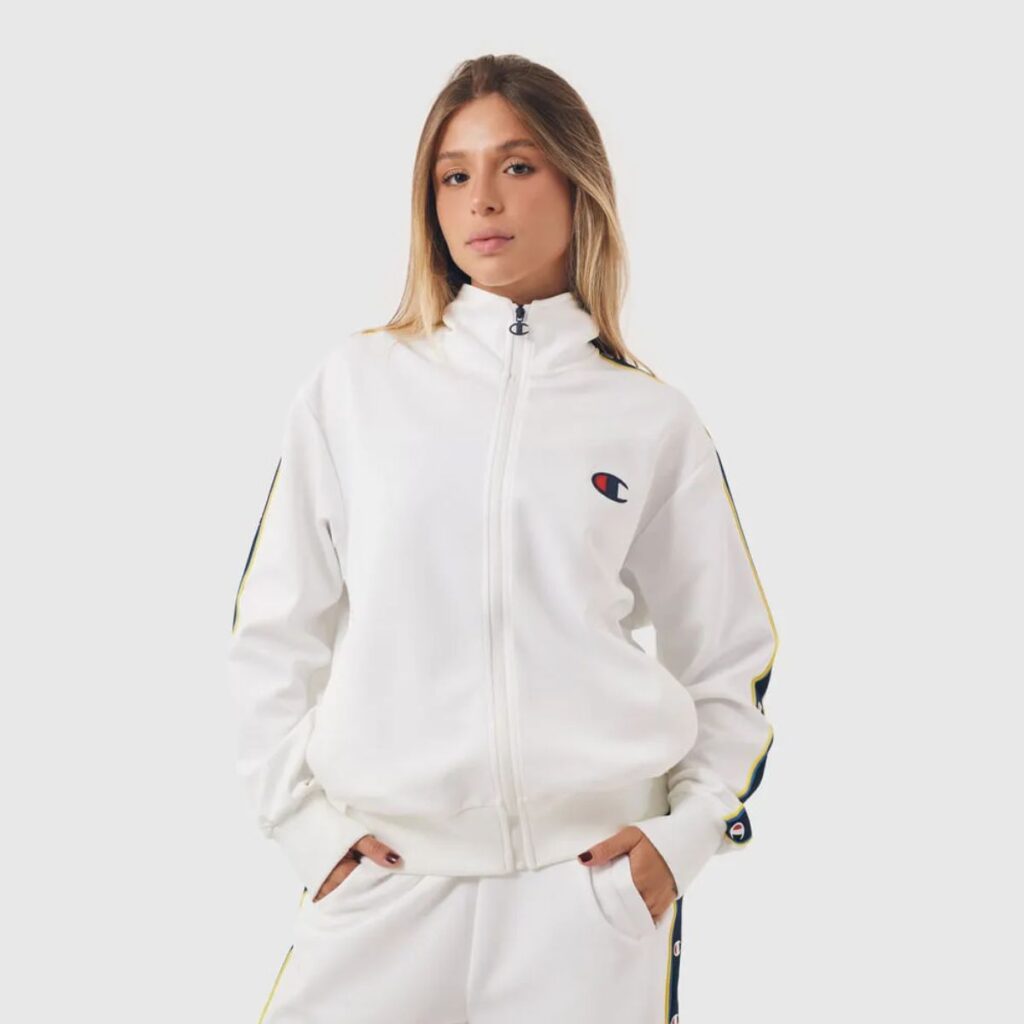 Conjunto Champion Active WMNS Tracksuit C Tape Mini Script Logo Branco