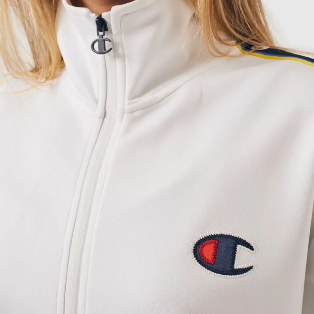 Conjunto Champion Active WMNS Tracksuit C Tape Mini Script Logo Branco