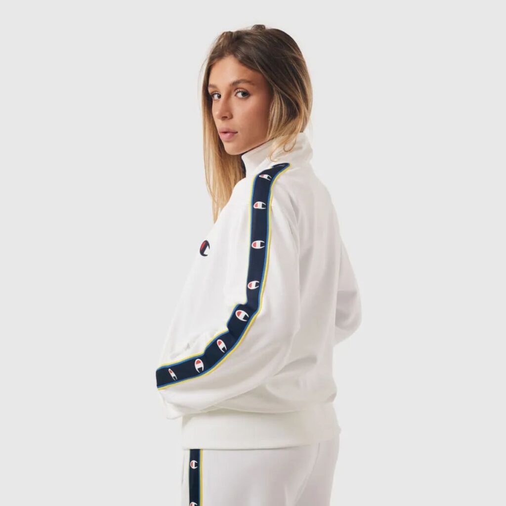 Conjunto Champion Active WMNS Tracksuit C Tape Mini Script Logo Branco