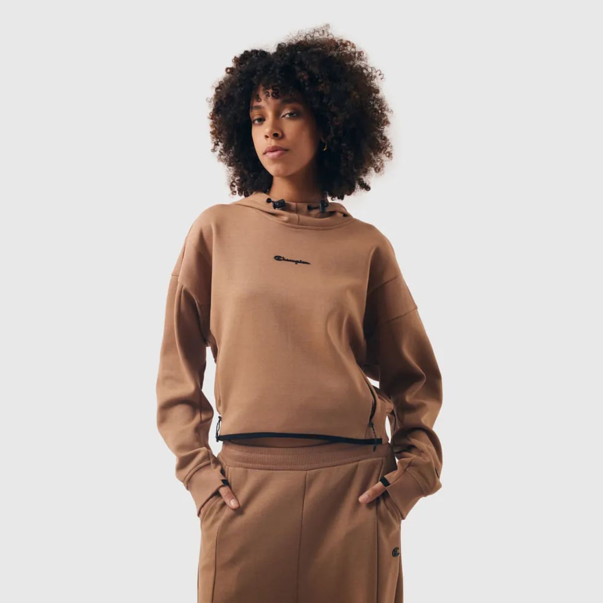 Moletom Champion Active Tech Hoodie Wmns Mini Script Logo Marrom